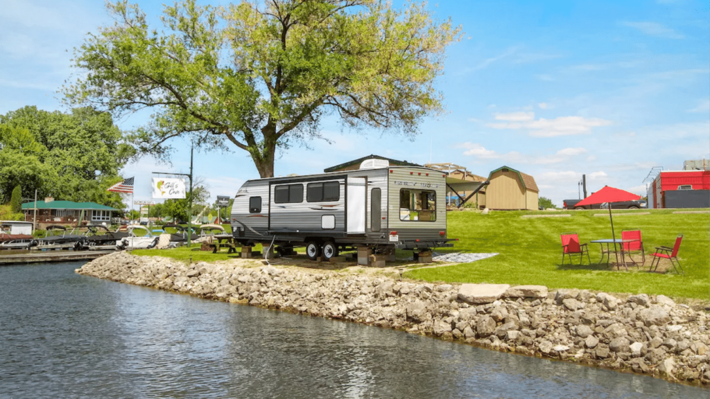 Glamping in Wisconsin - Relaxing RV overlooking Gill's Cove Marina