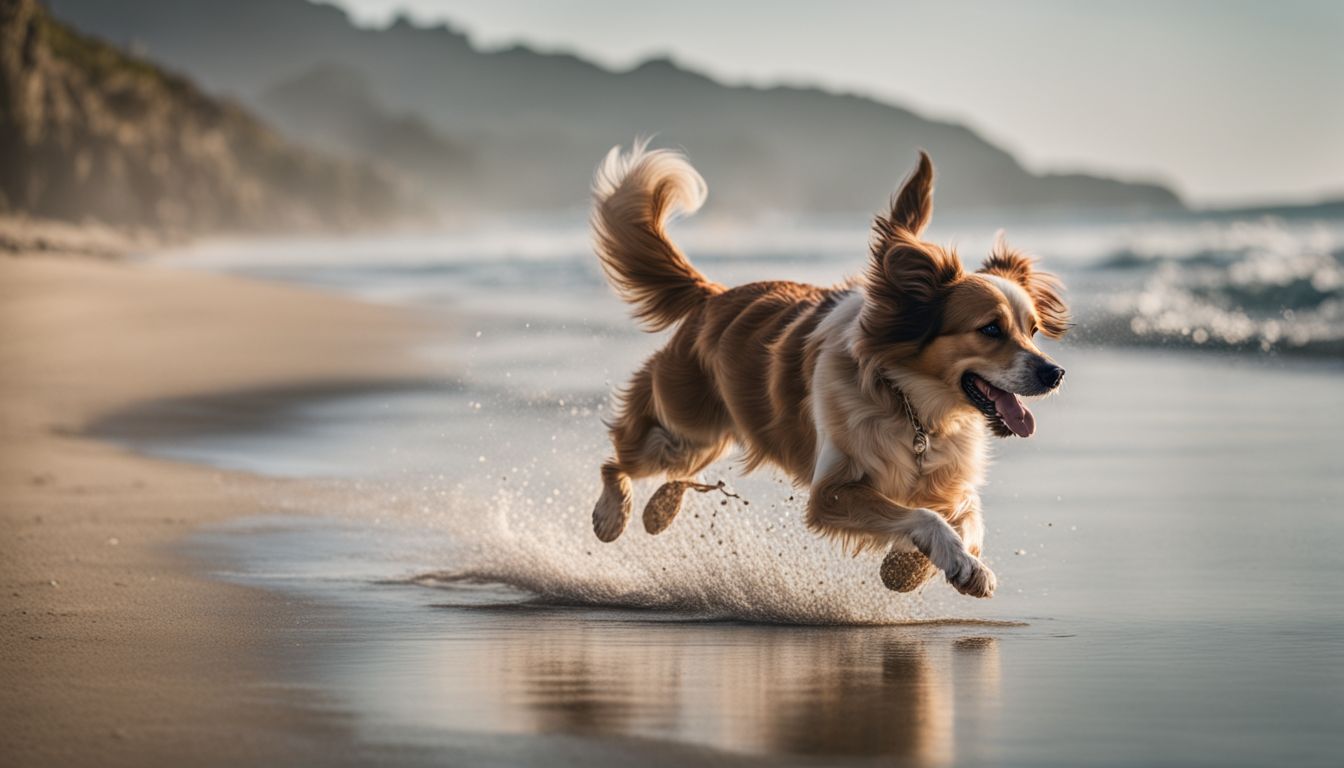 Dog Friendly Beaches Panama City FL. A dog enjoying a run along the shore at a dog-friendly beach in a bustling atmosphere.