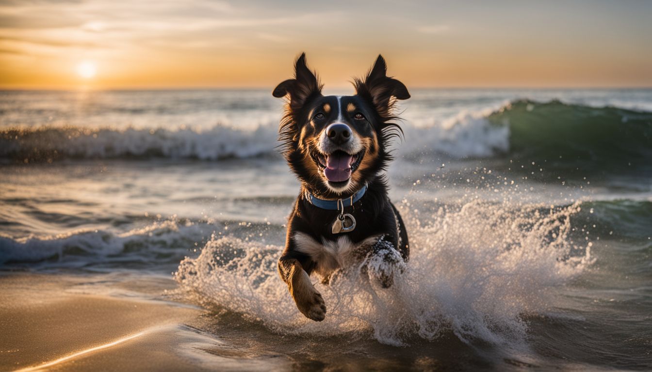 Dog Friendly Beaches San Clemente. A happy dog playing in the waves at San Onofre State Beach captured in high-quality photography.