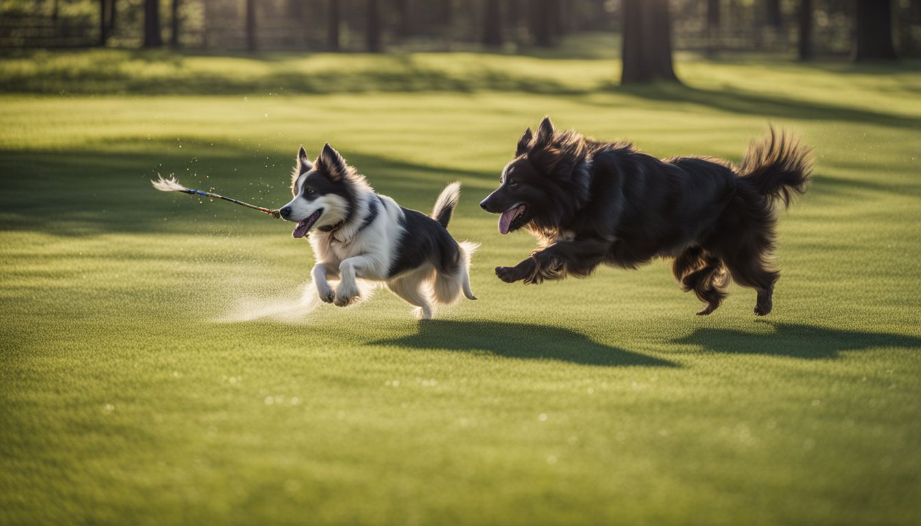 Dog Friendly Beach Naples FL. A group of dogs having fun and playing together in a spacious, green dog park.