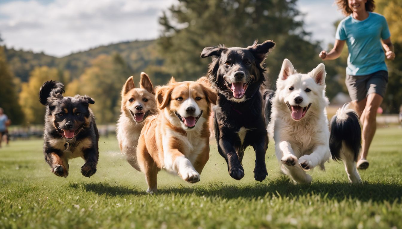 Dog Friendly Beaches Sarasota. A group of dogs playing joyfully in a spacious leash-free paw park.