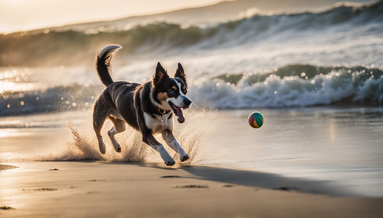 Dog Friendly Beaches Northern California. A dog playing on a sandy beach with rolling waves.