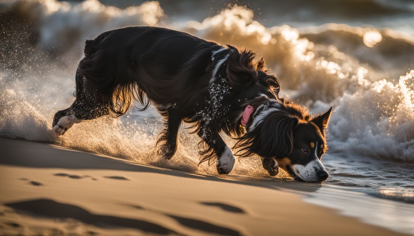 Dog Friendly Beaches Los Angeles. Dogs playing on the sandy shore at Rosie's Dog Beach captured in crystal clear detail.