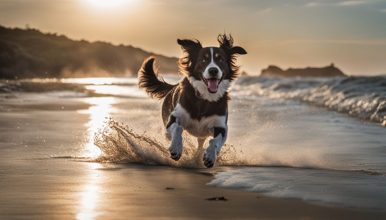 Daytona Beach Dog Friendly. A playful dog running on a pet-friendly beach, captured in high-quality photography.